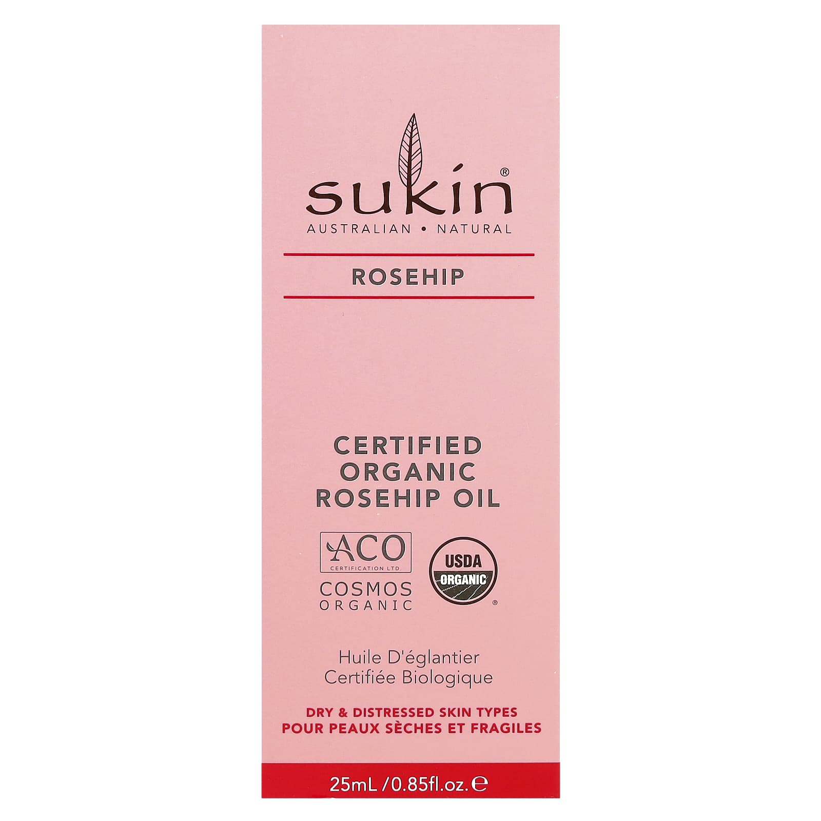 Sukin, Certified Organic Rosehip Oil, Dry & Distressed Skin Types, 0.85 fl oz (25 ml)