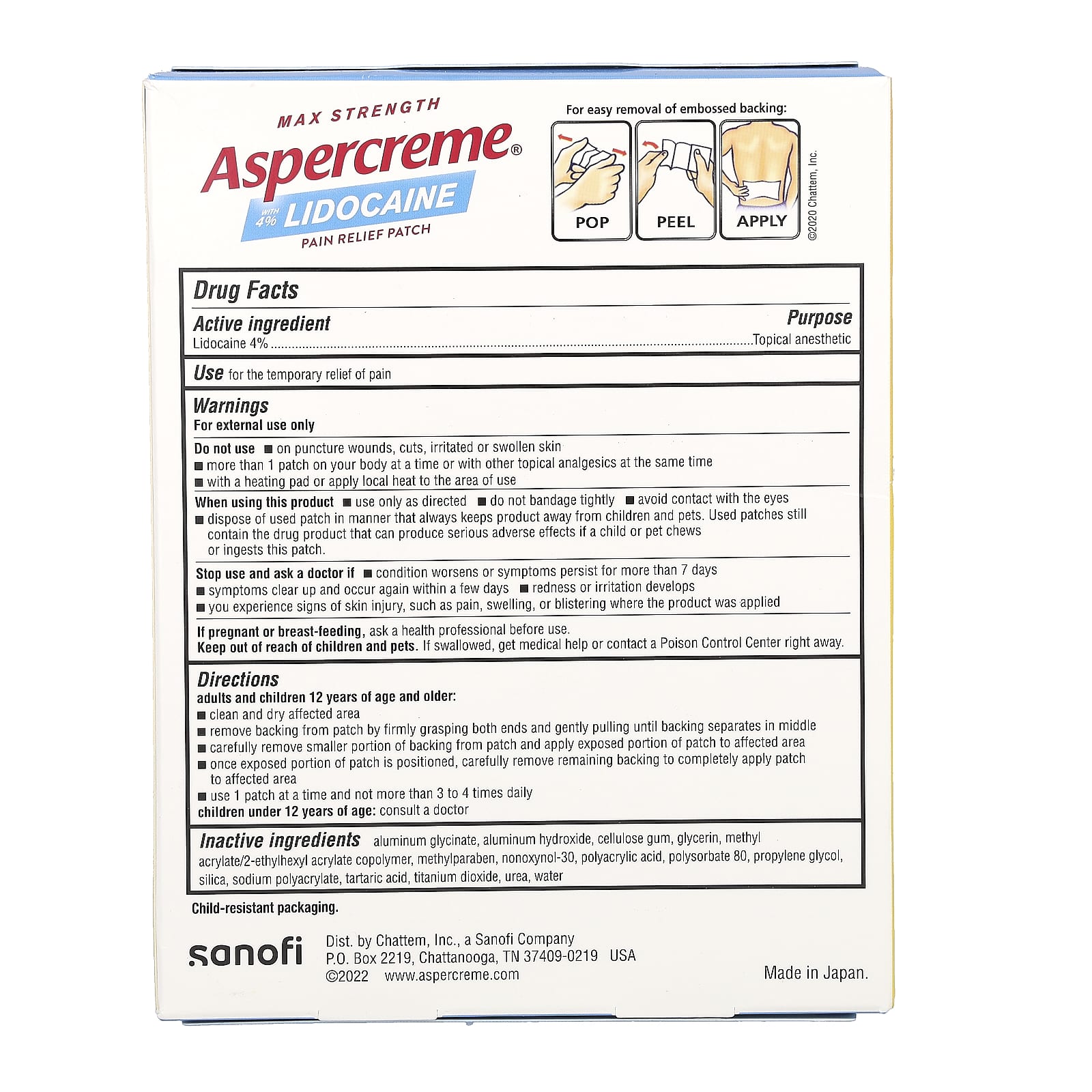 Aspercreme, Pain Relief Patch with 4% Lidocaine, Max Strength, XL, Fragrance-Free, 3 Patches