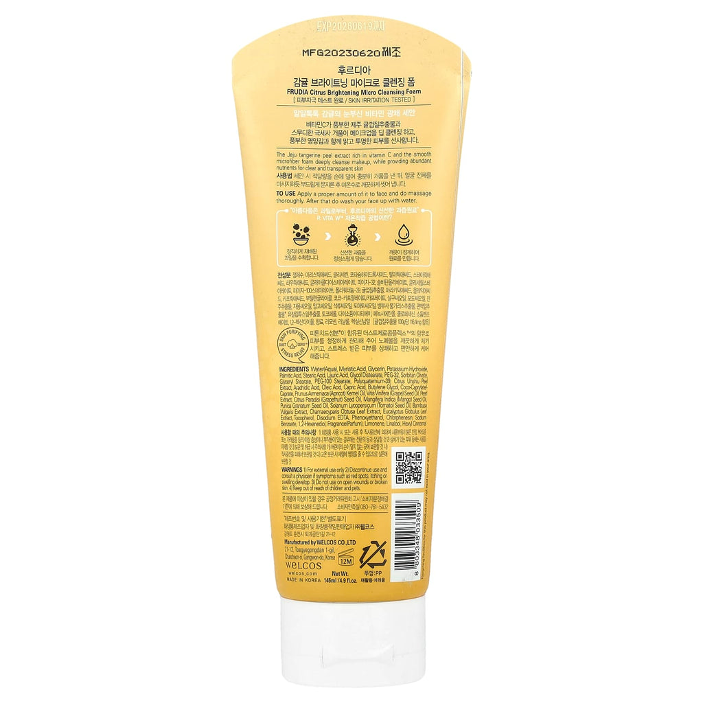 Frudia, Citrus Brightening Micro Cleansing Foam, 4.9 fl oz (145 ml)