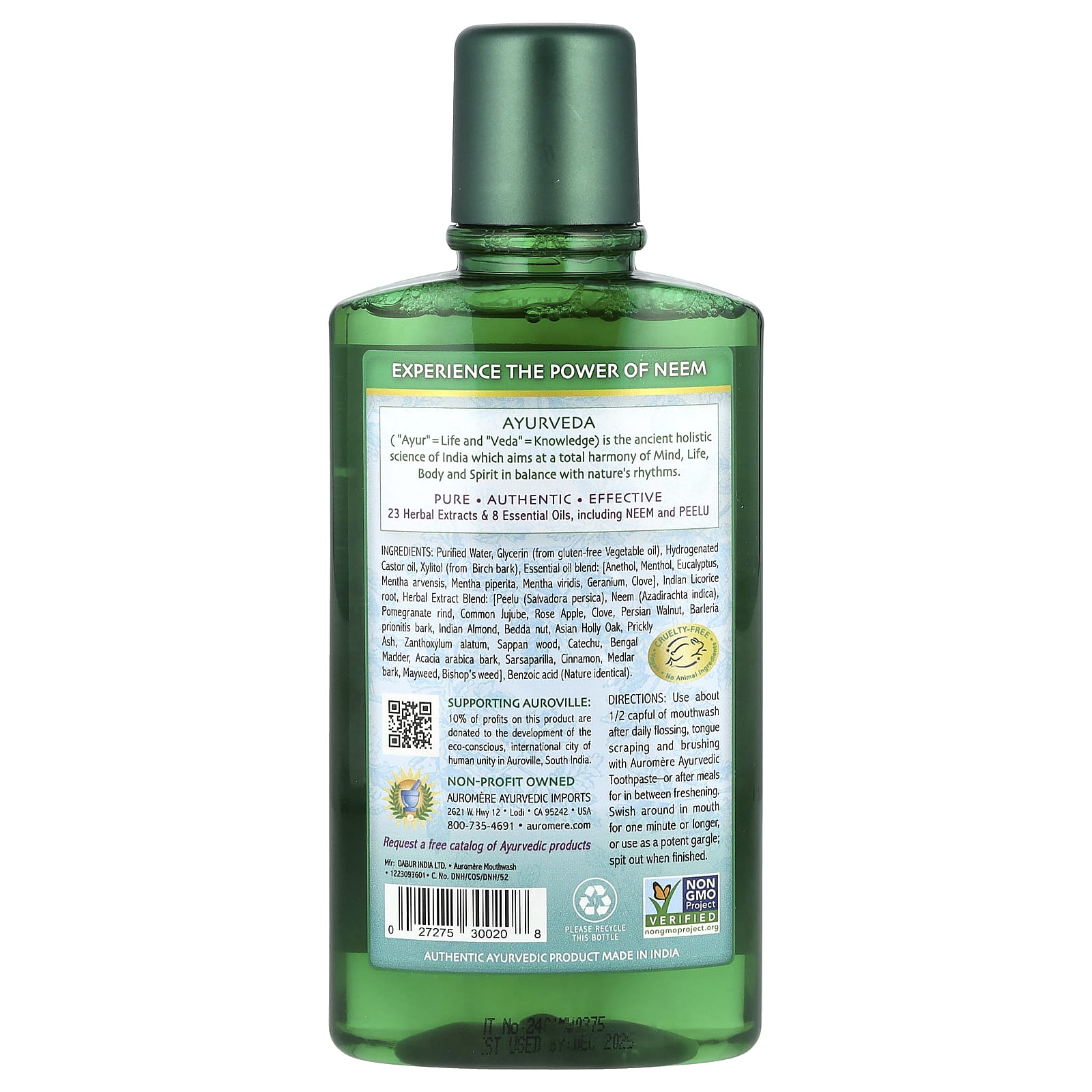 Auromere, Ayurvedic Mouthwash with Neem & Peelu, Alcohol-Free, 16 oz (473 ml)