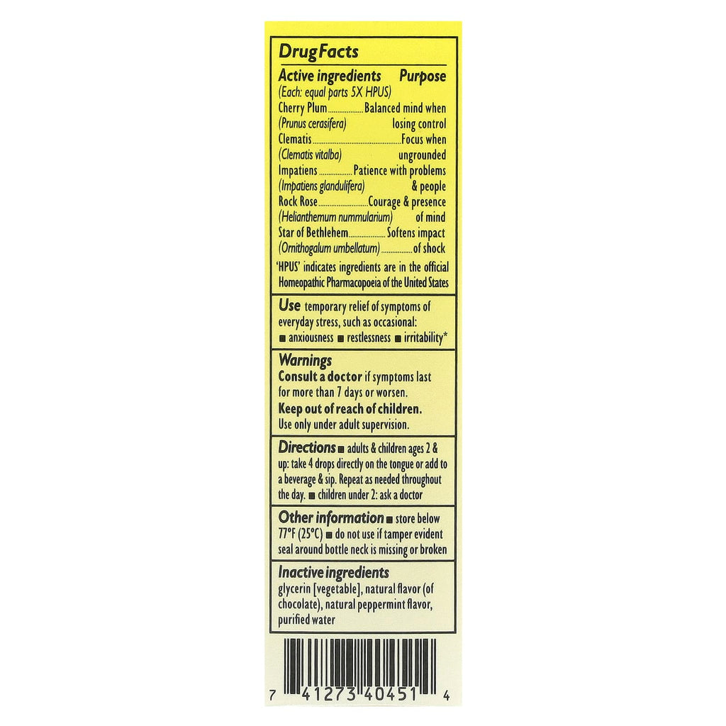 Bach, Rescue Remedy® Dropper, Stress Relief, Chocolate & Peppermint, 0.7 fl oz (20 ml)