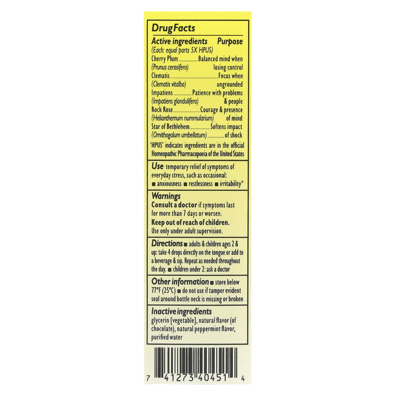Bach, Rescue Remedy® Dropper, Stress Relief, Chocolate & Peppermint, 0.7 fl oz (20 ml)