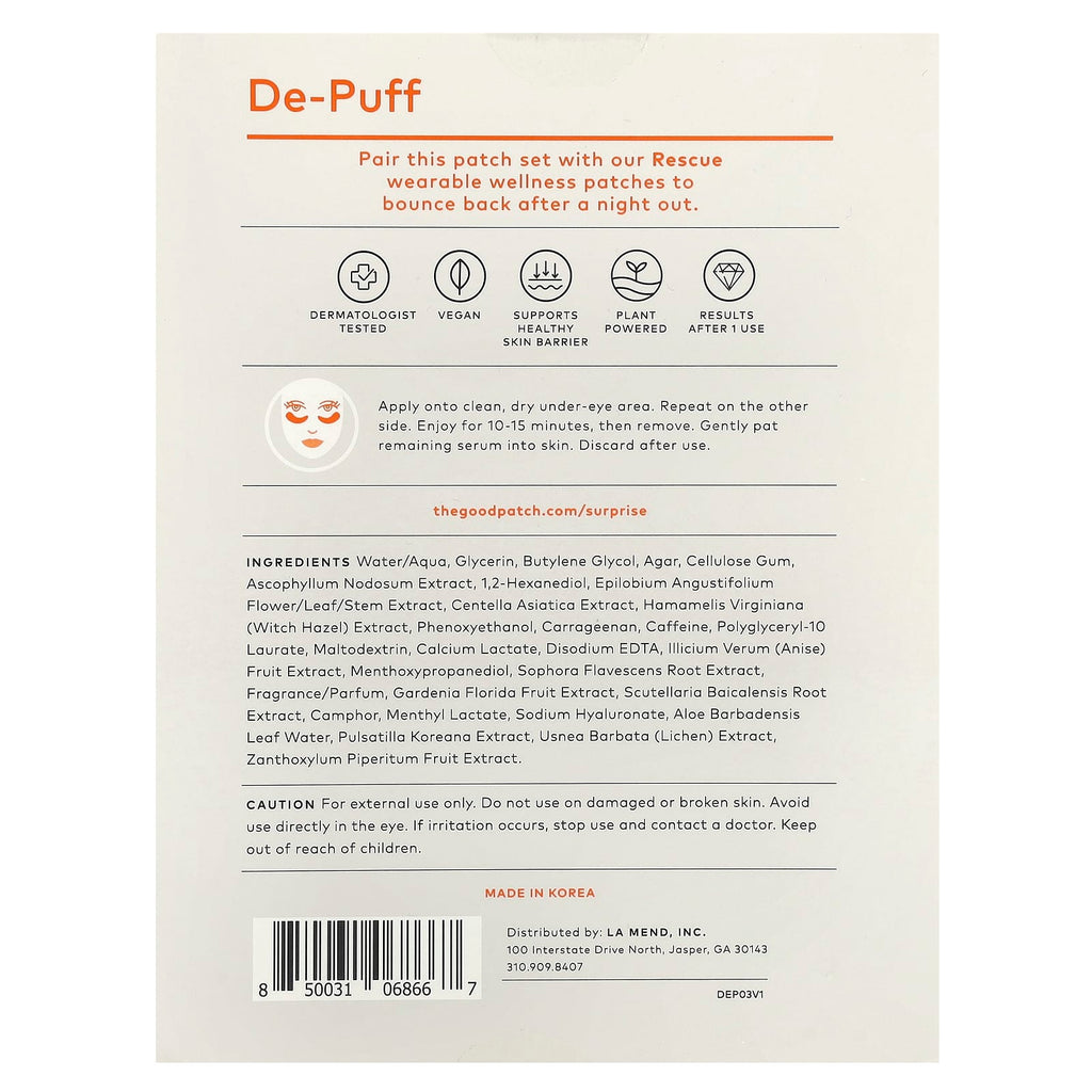 The Good Patch, De-Puff Eye Patches , 3 Patch Sets