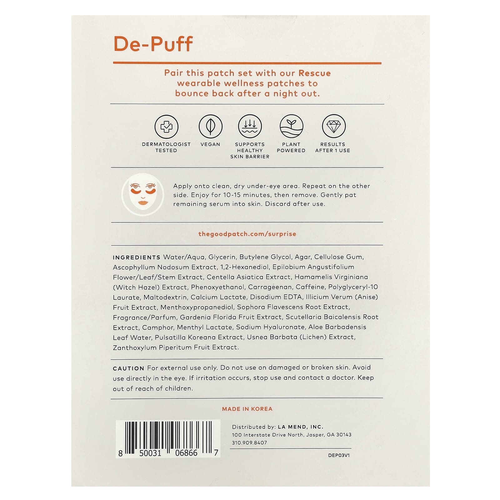 The Good Patch, De-Puff Eye Patches , 3 Patch Sets