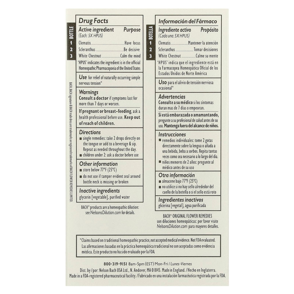 Bach, Original Flower Remedies, Focus Kit, Clarity of Mind, 3 Droppers, 0.35 fl oz (10 ml) Each