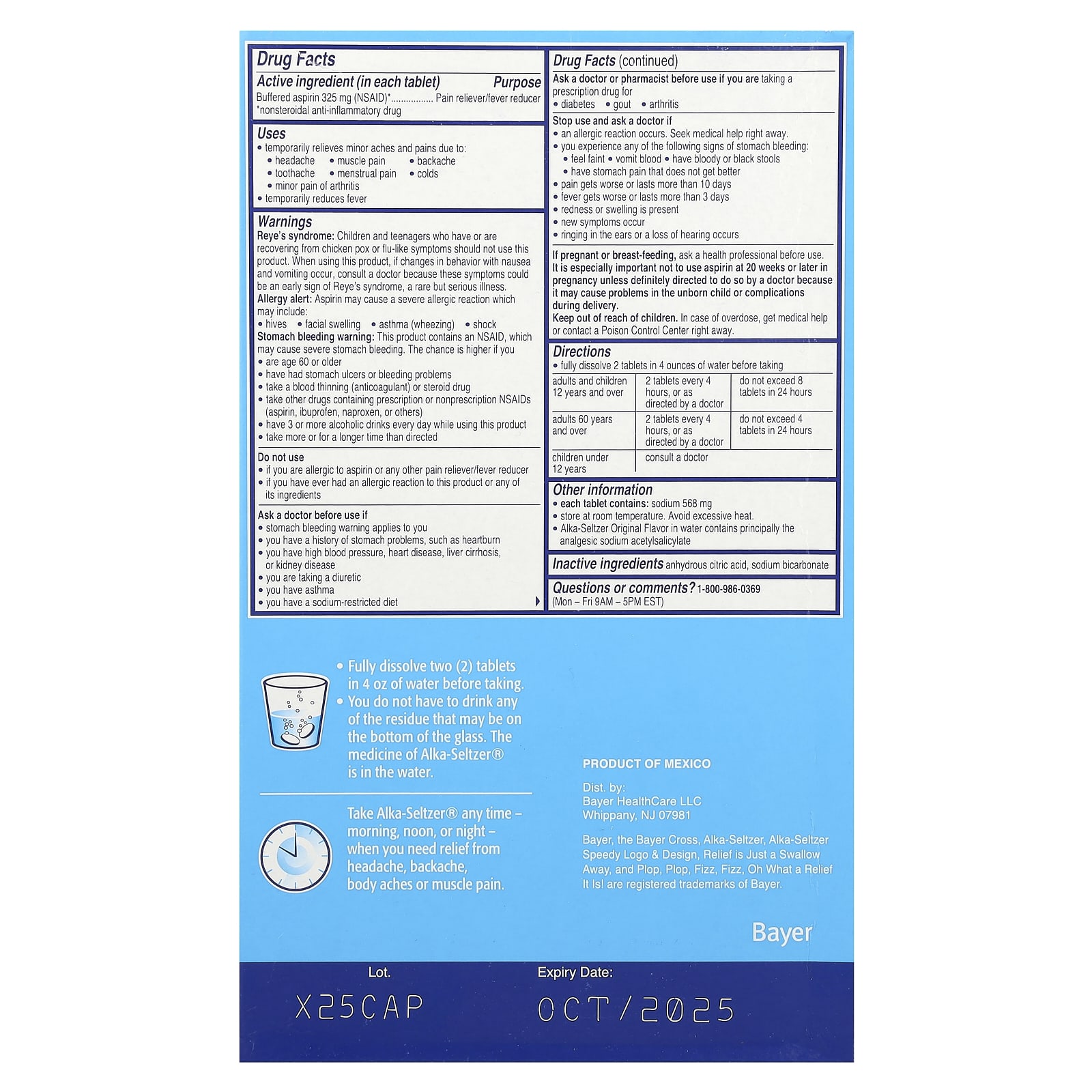 Alka-Seltzer, Buffered Aspirin (NSAID) Pain Reliever/Fever Reducer, Original, 325 mg , 58 Pouches, 2 Count Each