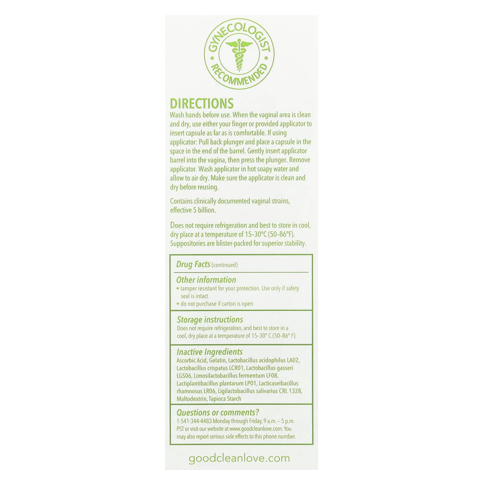 Good Clean Love, BiopHresh®, Vaginal Homeopathic Suppository, 10 Gelatin Suppositories