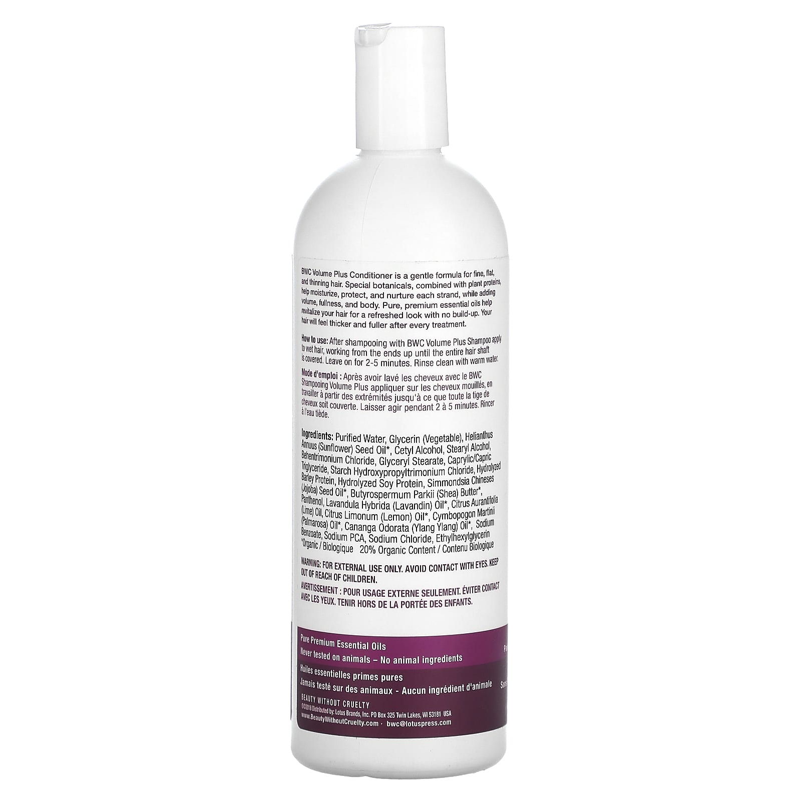 Beauty Without Cruelty, Conditioner, Volume Plus, For Fine Hair, 16 fl oz (473 ml)