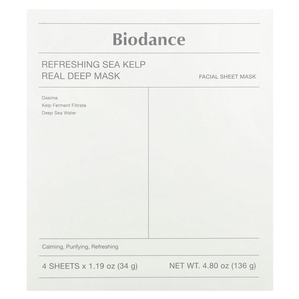Biodance, Refreshing Sea Kelp Real Deep Beauty Mask, 4 Sheets, 1.19 oz (34 g) Each