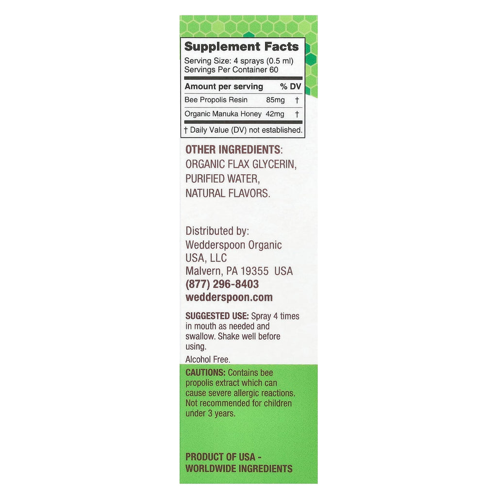 Wedderspoon, Manuka Honey & Propolis Throat Spray, Chamomile Mint, MGO 400+, 1 fl oz (30 ml)