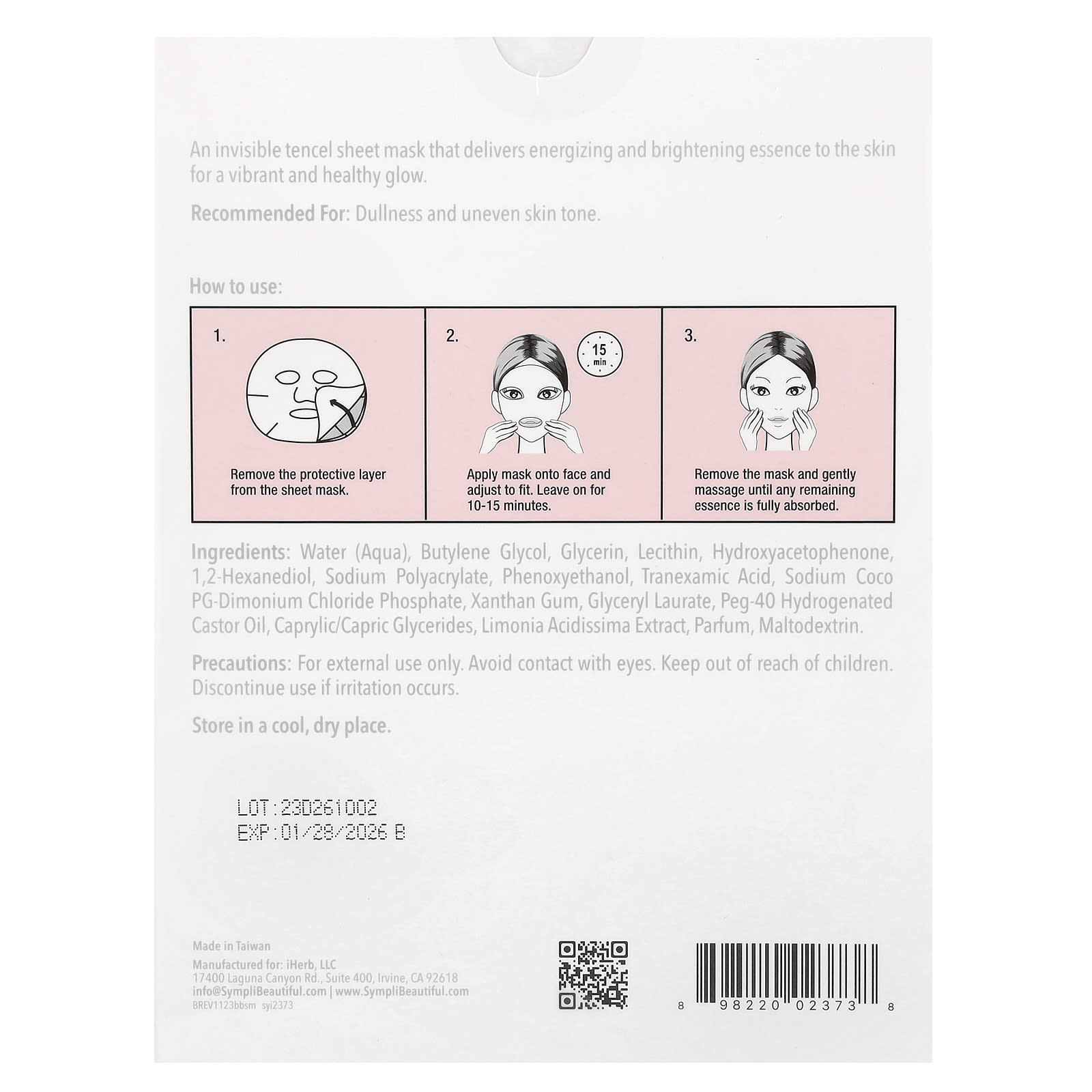 Sympli Beautiful, Brightening Beauty Sheet Mask, 5 Sheet Masks, 0.85 oz (25 ml) Each
