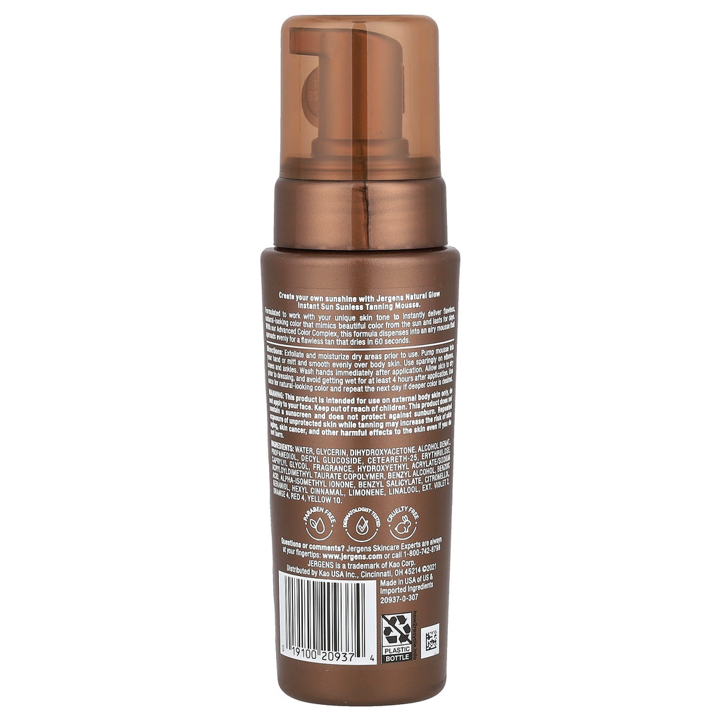 Jergens, Natural Glow, Instant Sun, Sunless Tanning Mousse, Light Bronze, 6 fl oz (177 ml)