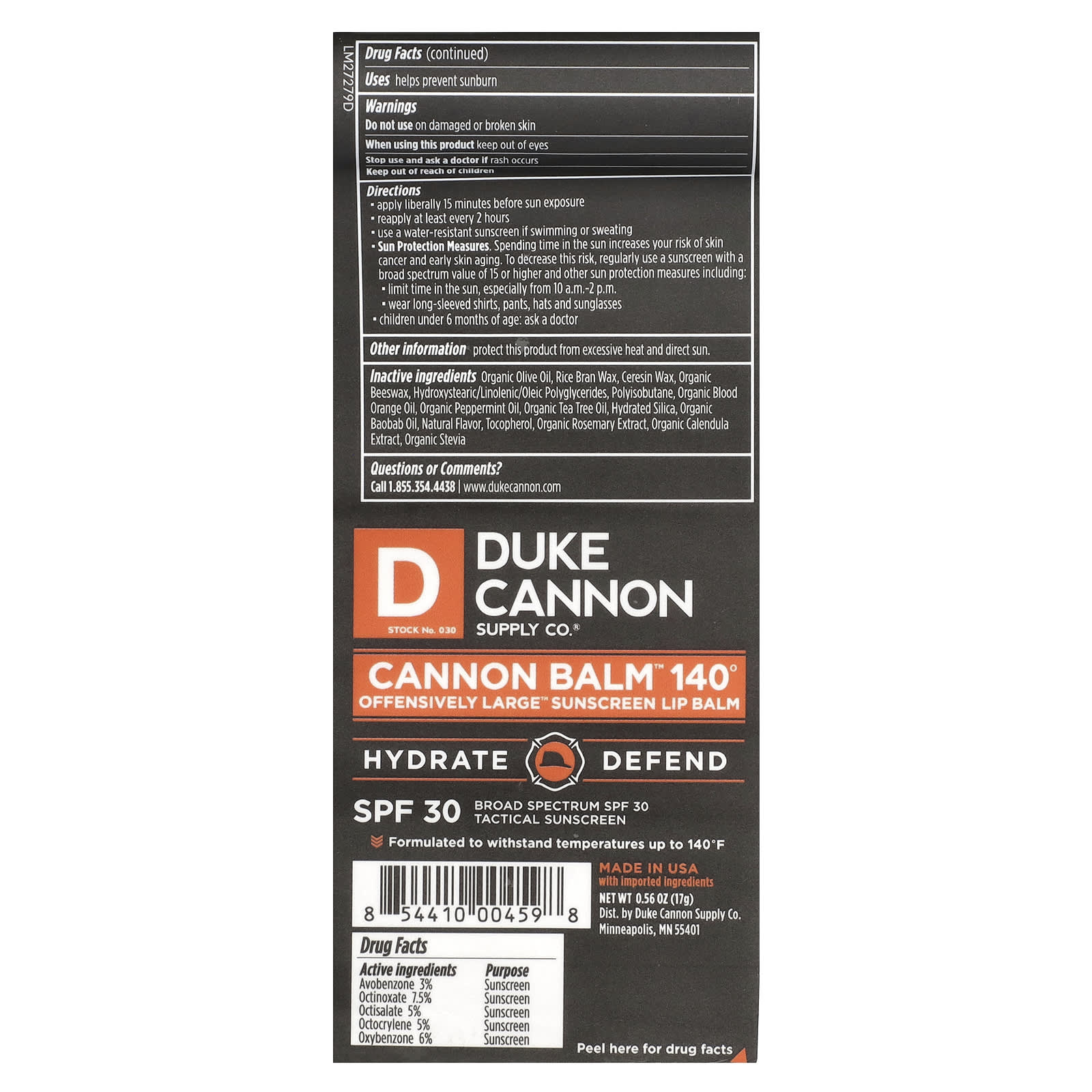 Duke Cannon Supply Co., Cannon Balm™ 140º, Offensively Large™ Sunscreen Lip Balm, SPF 30 , 0.56 oz (17 g)