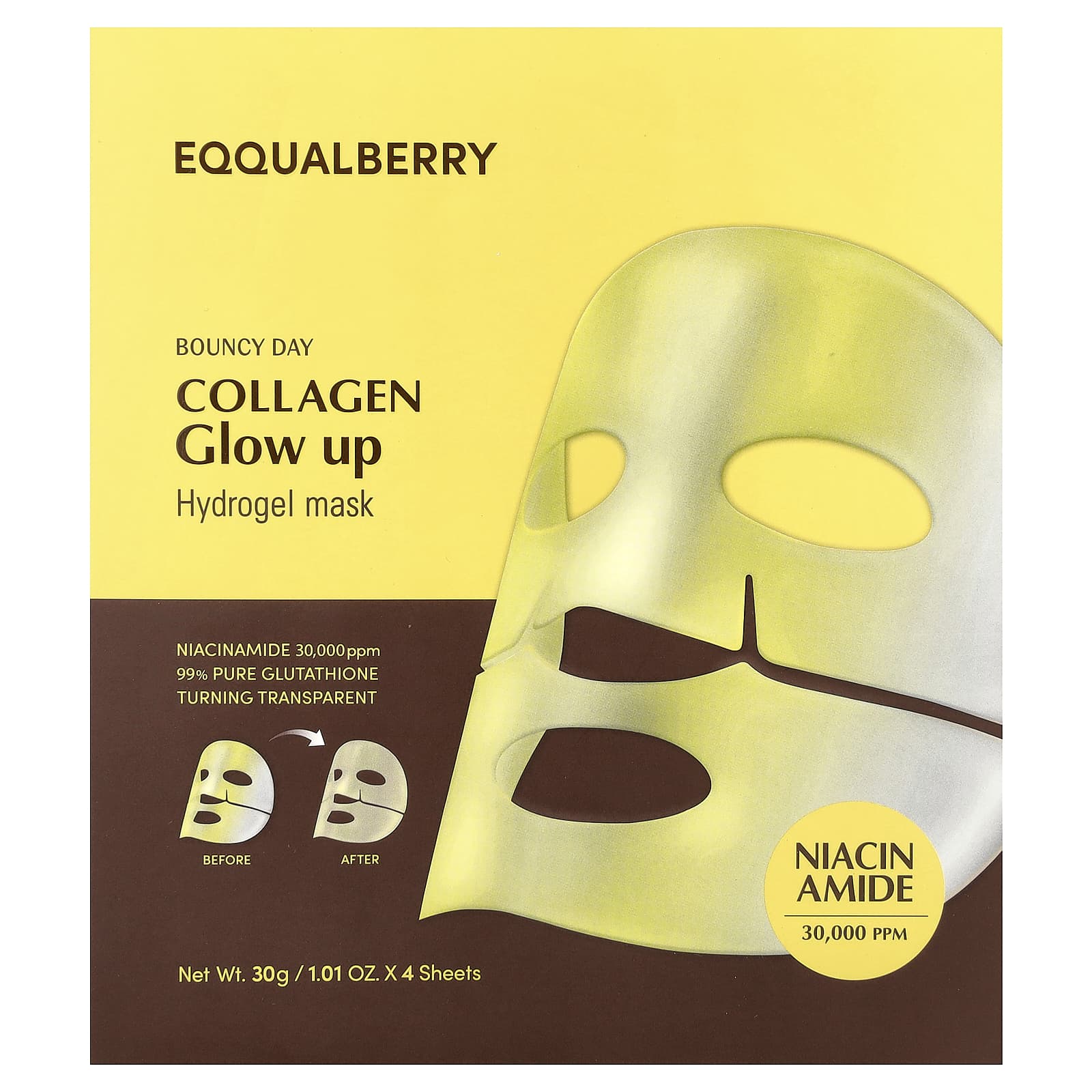 EQQUALBERRY, Collagen Glow Up Hydrogel Beauty Mask , 4 Masks, 1.01 oz (30 g) Each