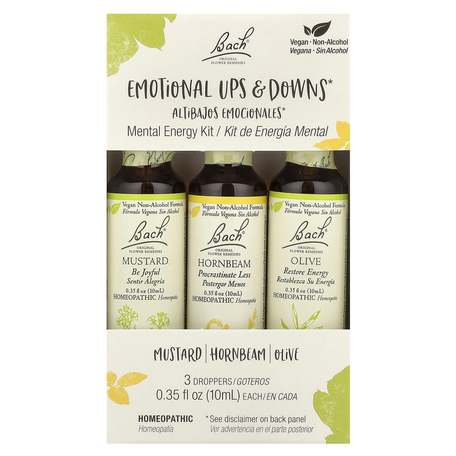 Bach, Original Flower Remedies, Mental Energy Kit, Emotional Ups & Downs, 3 Droppers, 0.35 fl oz (10 ml) Each