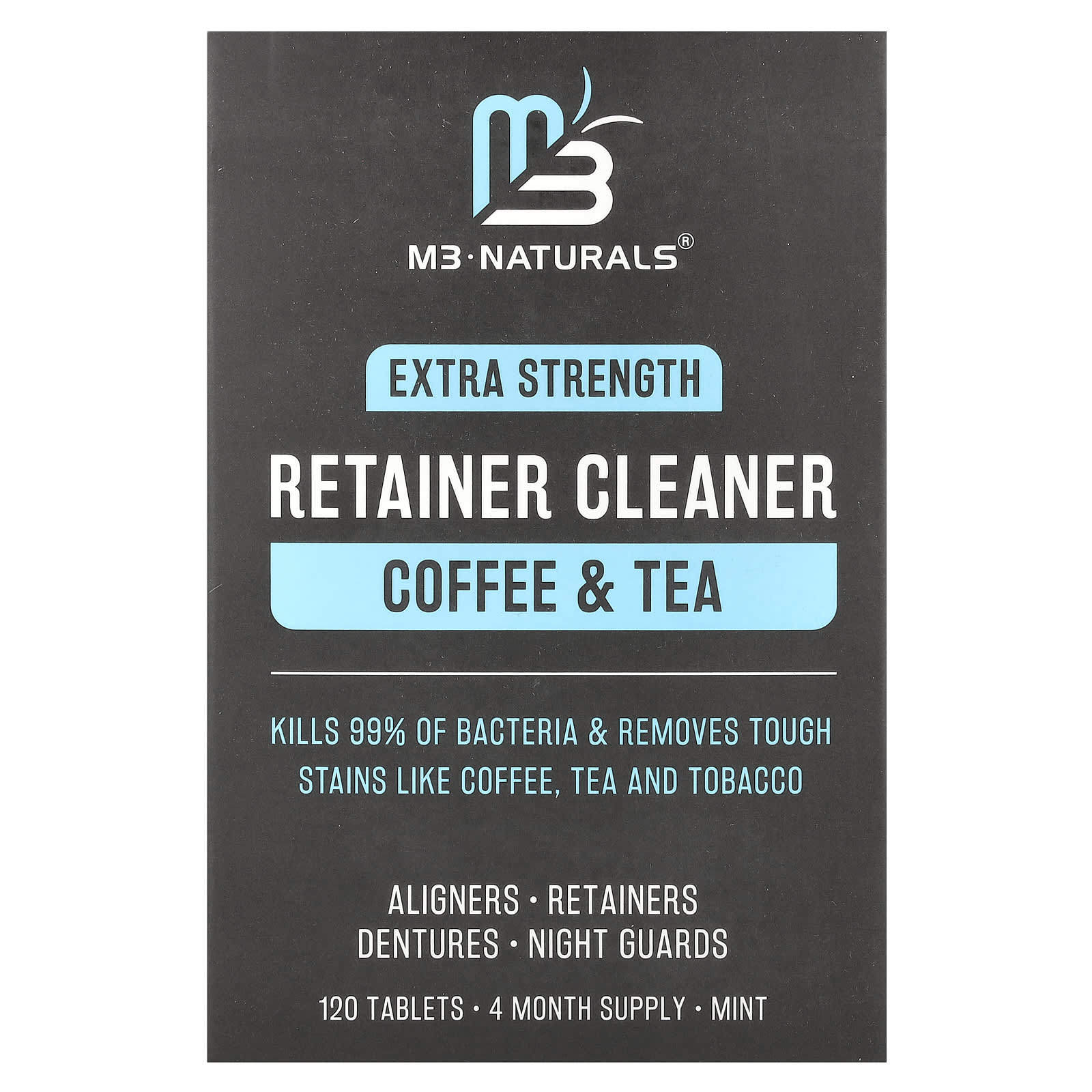 M3 Naturals, Retainer Cleaner, Coffee & Tea, Mint, 120 Tablets