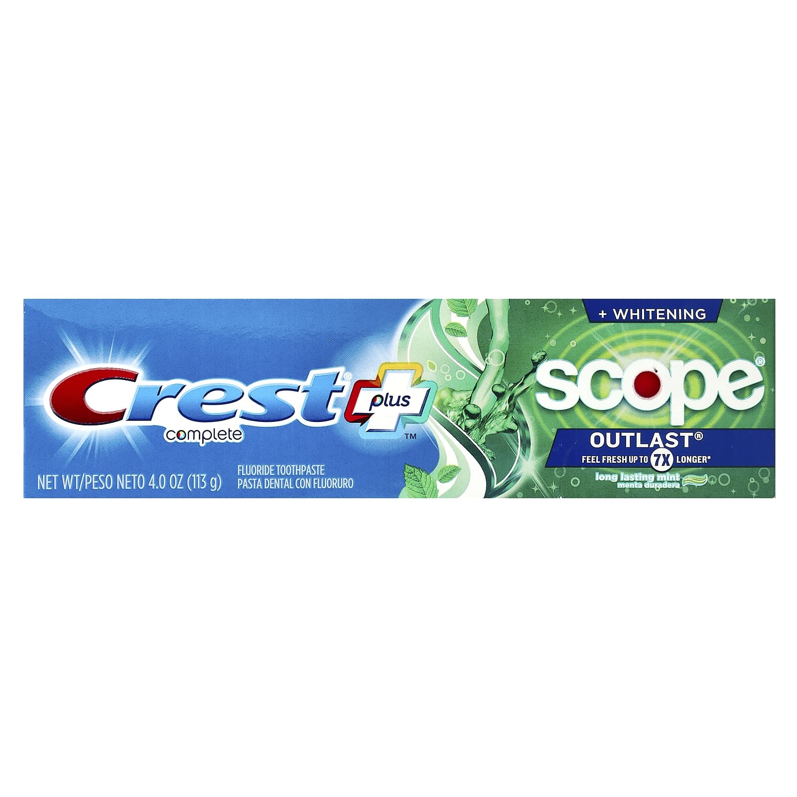 Crest, Plus Complete™, Scope® Outlast® + Whitening, Fluoride Toothpaste, Mint, 4 oz (113 g)