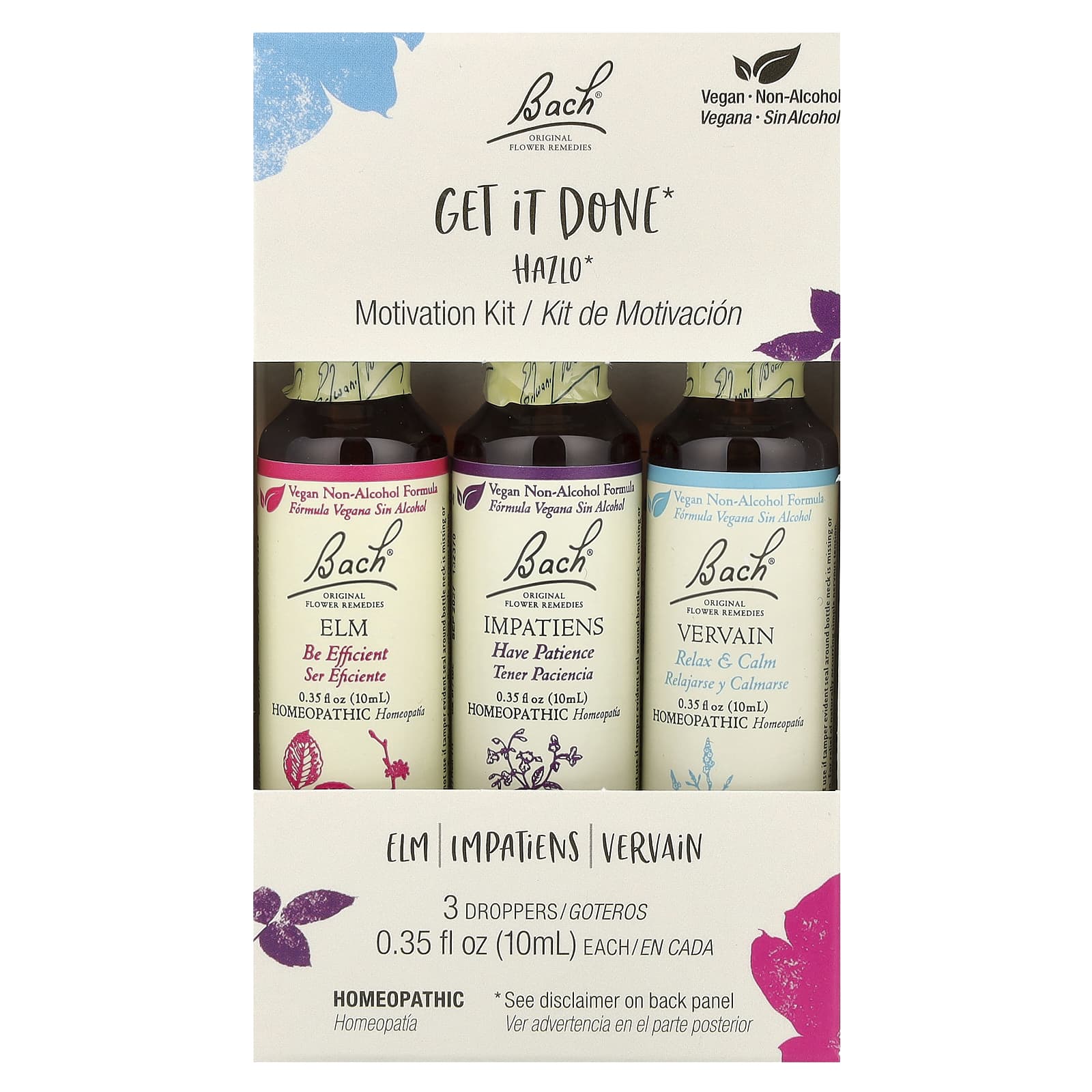 Bach, Original Flower Remedies, Motivation Kit, Get It Done, 3 Droppers, 0.35 fl oz (10 ml) Each