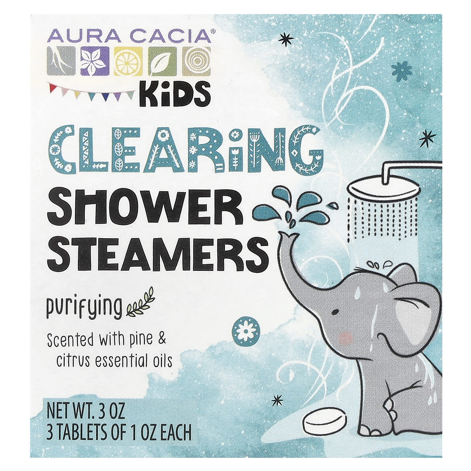 Aura Cacia, Kids, Clearing Shower Steamers, Purifying, 3 Tablets