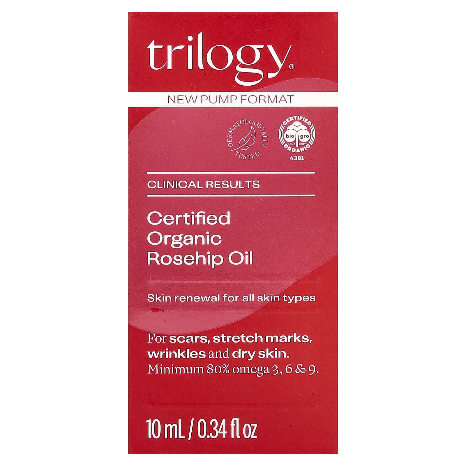 Trilogy, Certified Organic Rosehip Oil, For All Skin Types, 0.34 fl oz (10 ml)