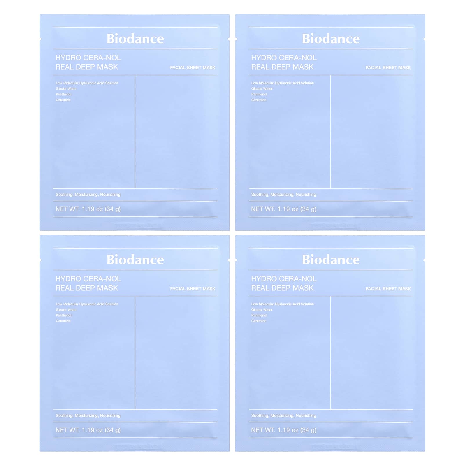 Biodance, Hydro Cera-Nol Real Deep Beauty Mask, 4 Sheets, 1.19 oz (34 g) Each