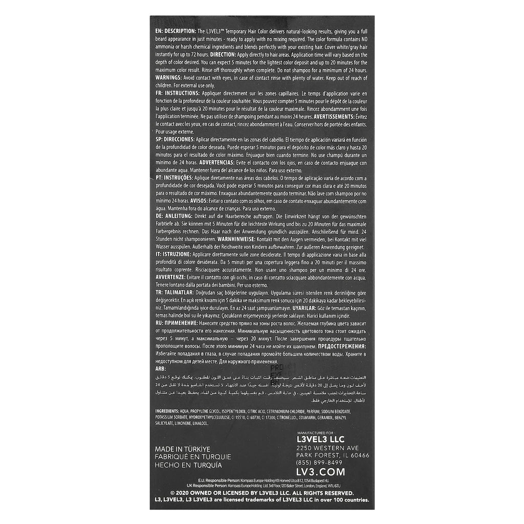 Level 3, Temporary Hair Color, Black, 4.2 fl oz (125 ml)