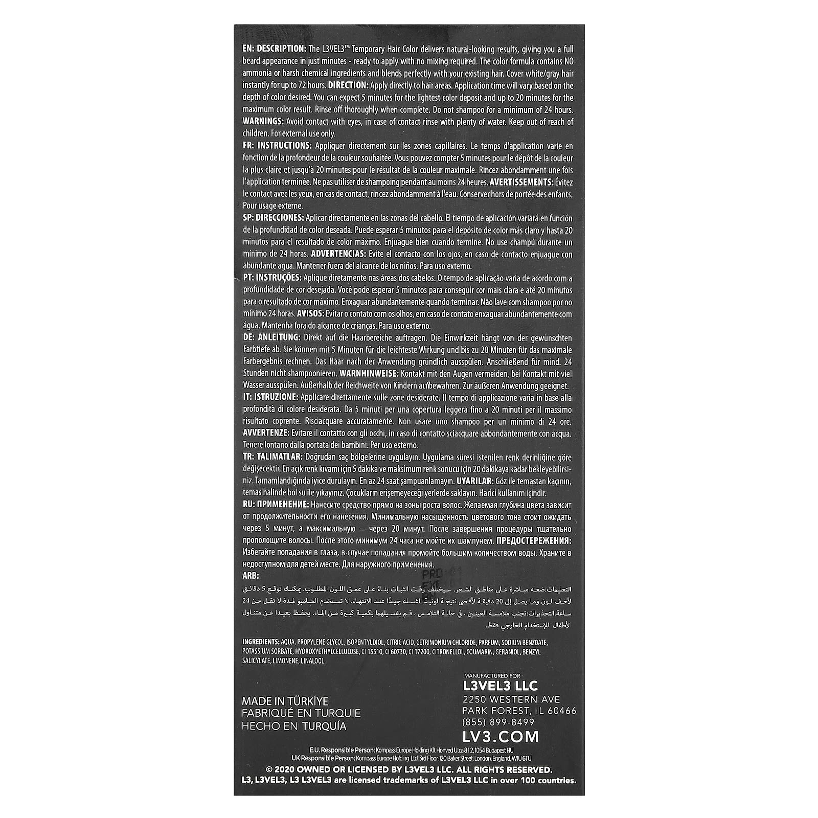 Level 3, Temporary Hair Color, Black, 4.2 fl oz (125 ml)
