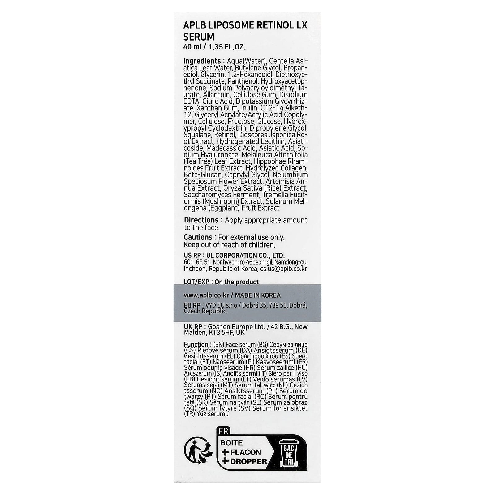 APLB, Liposomal Retinol LX Serum , 1.35 fl oz (40 ml)
