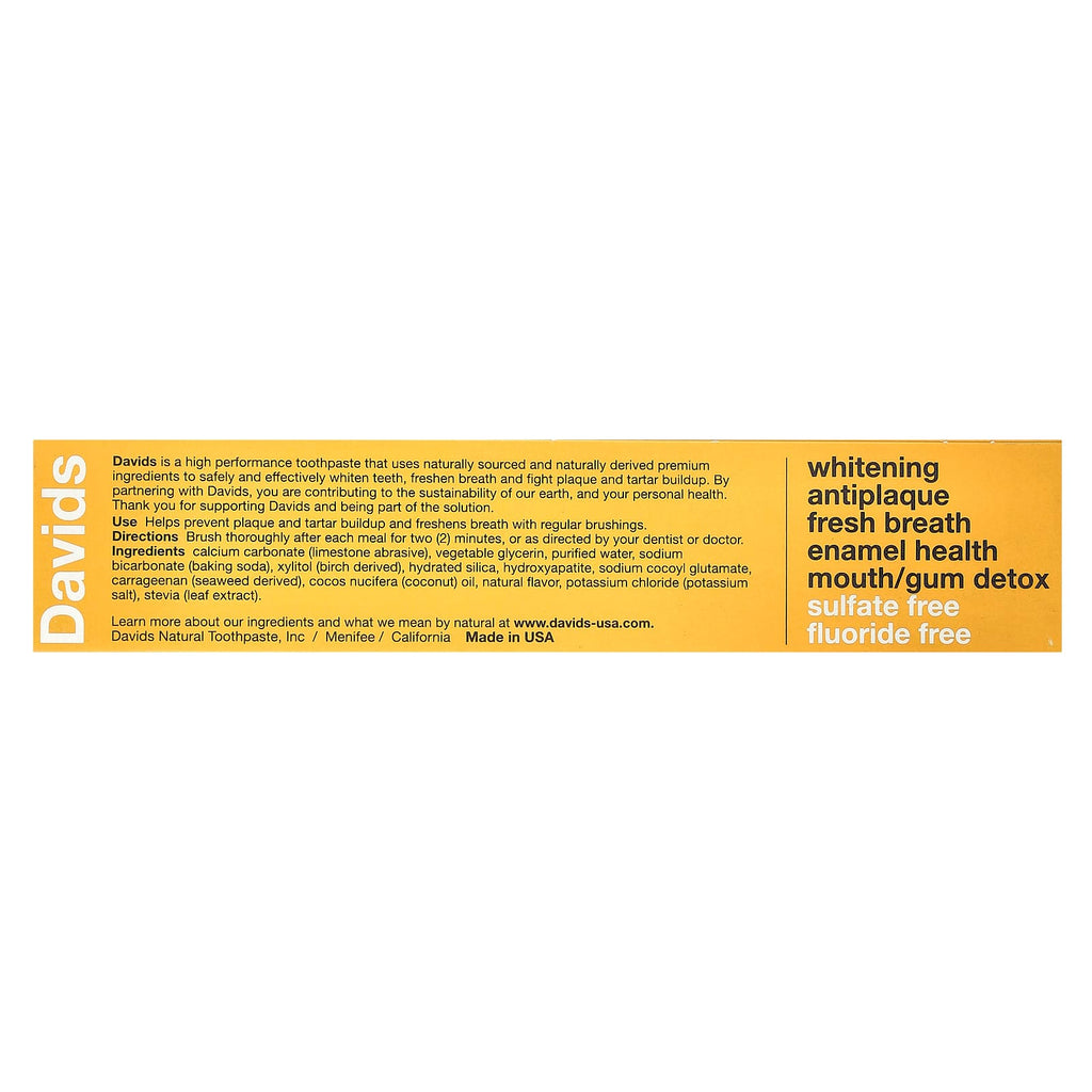 Davids, Kids + Adults Whitening + Antiplaque Toothpaste, Natural Orange Vanilla, 4 oz (113 g)