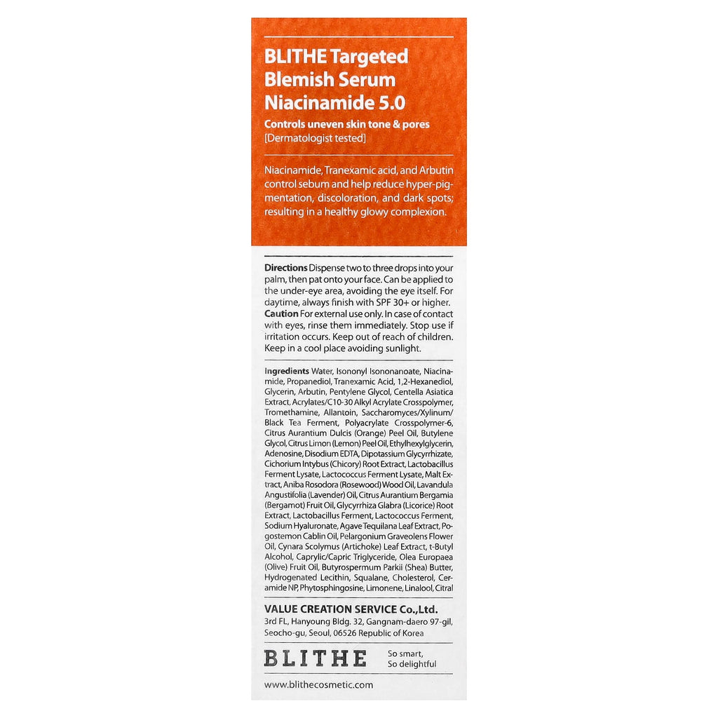 Blithe, Targeted Blemish Serum, Niacinamide 5.0, 1 fl oz (30 ml)