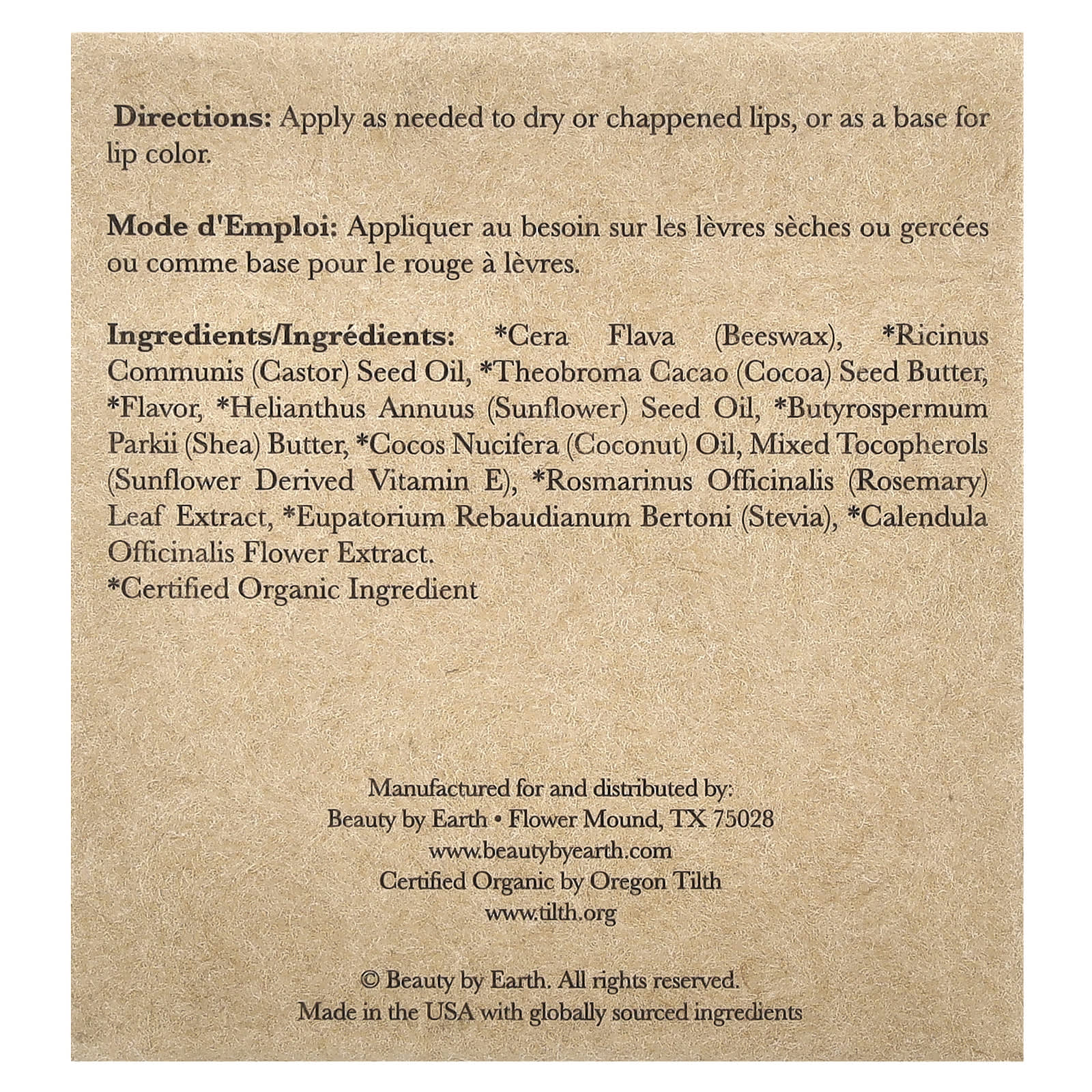 Beauty By Earth, Organic Beeswax Lip Balm, Vanilla Bean, 4 Tubes, 0.15 oz Each