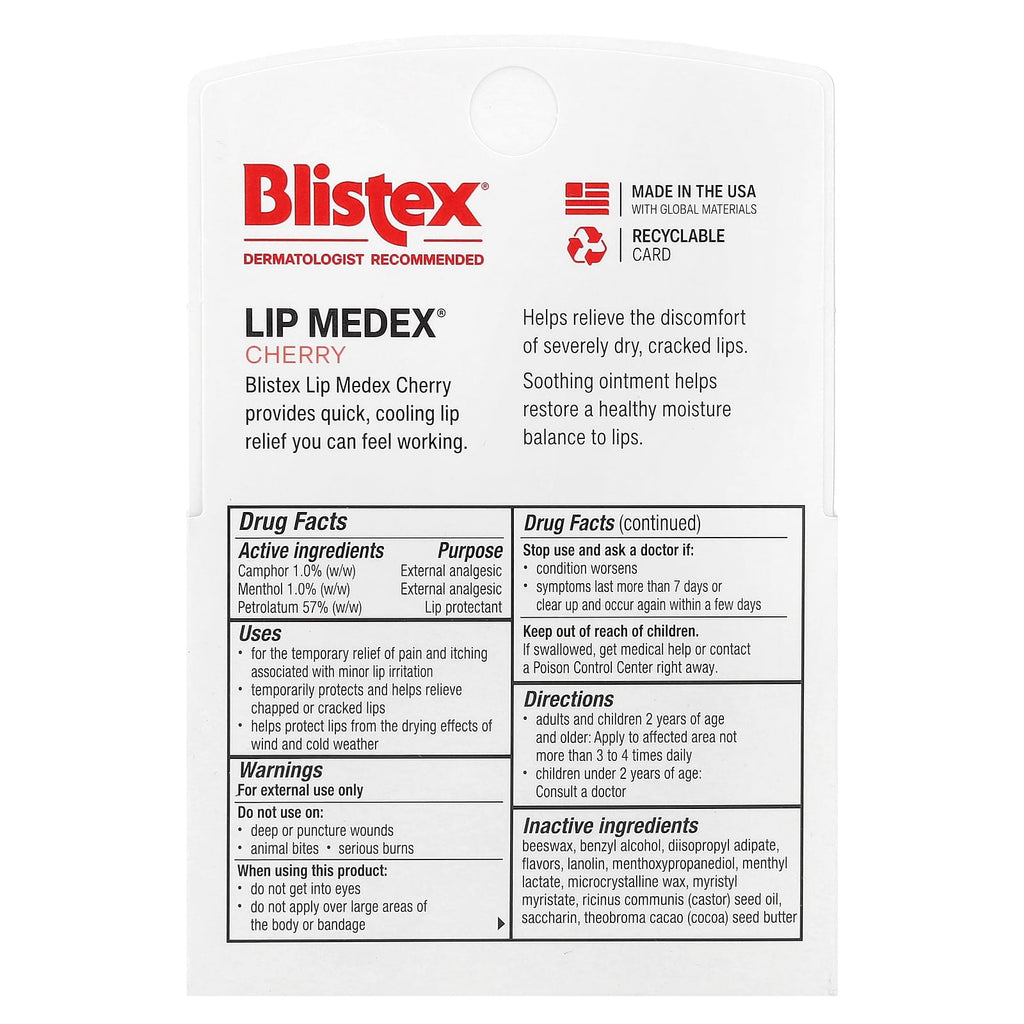 Blistex, Lip Medex®, Cherry, 2 Tubes, 0.35 oz (10 g) Each