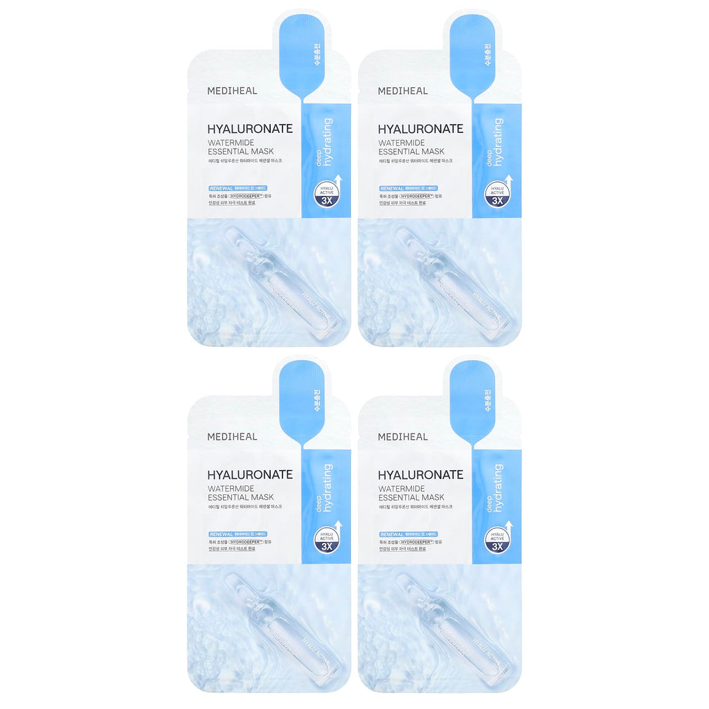 MEDIHEAL, Hyaluronate Watermide Essential Beauty Mask, 4 Sheets, 0.81 fl oz (24 ml) Each