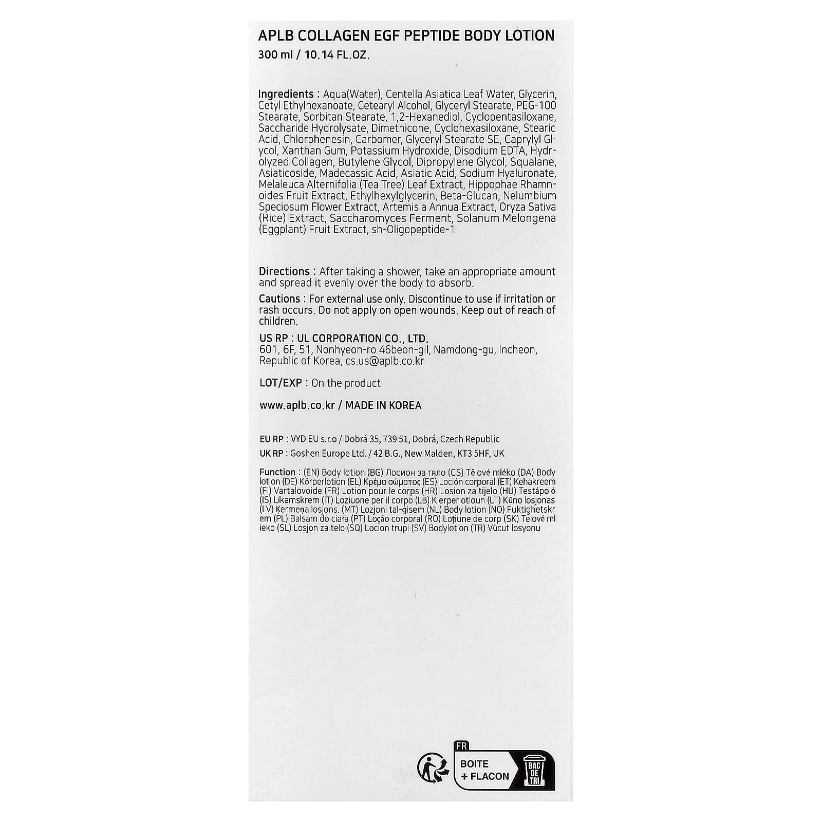APLB, Collagen EGF Peptide Body Lotion , 10.14 fl oz (300 ml)