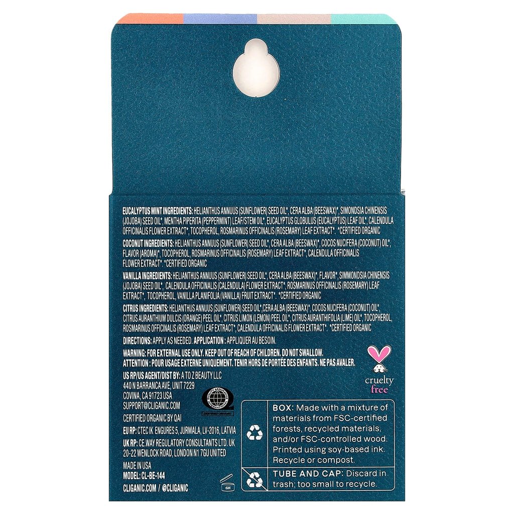 Cliganic, Organic Lip Balm Set, Sweet Bliss, 4 Pack, 0.15 oz (4.25 g) Each