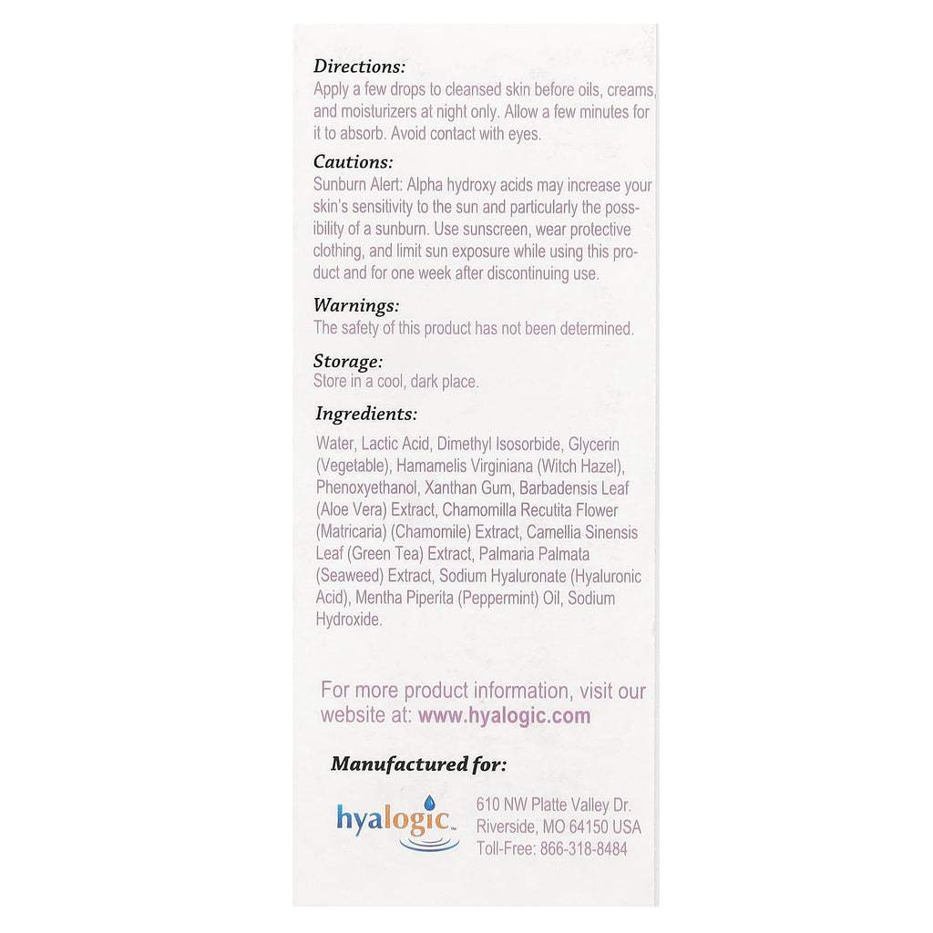 Hyalogic, Lactic Acid Exfoliating Serum With Hyaluronic Acid, 1 fl oz (30 ml)