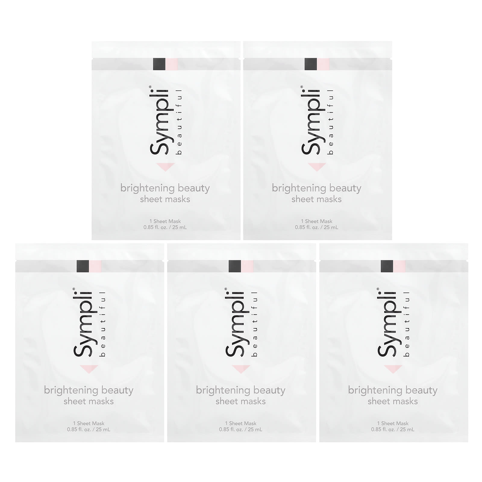 Sympli Beautiful, Brightening Beauty Sheet Mask, 5 Sheet Masks, 0.85 oz (25 ml) Each