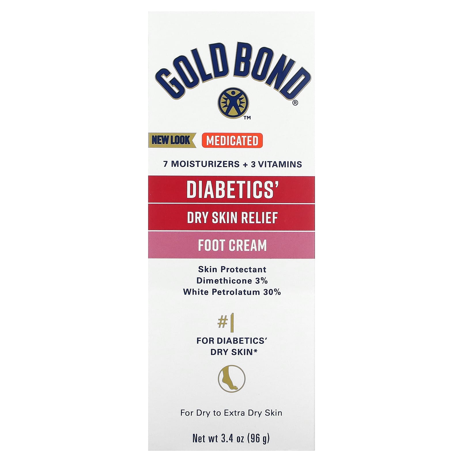 Gold Bond, Medicated Diabetics' Dry Skin Relief Foot Cream, 3.4 oz (96 g)