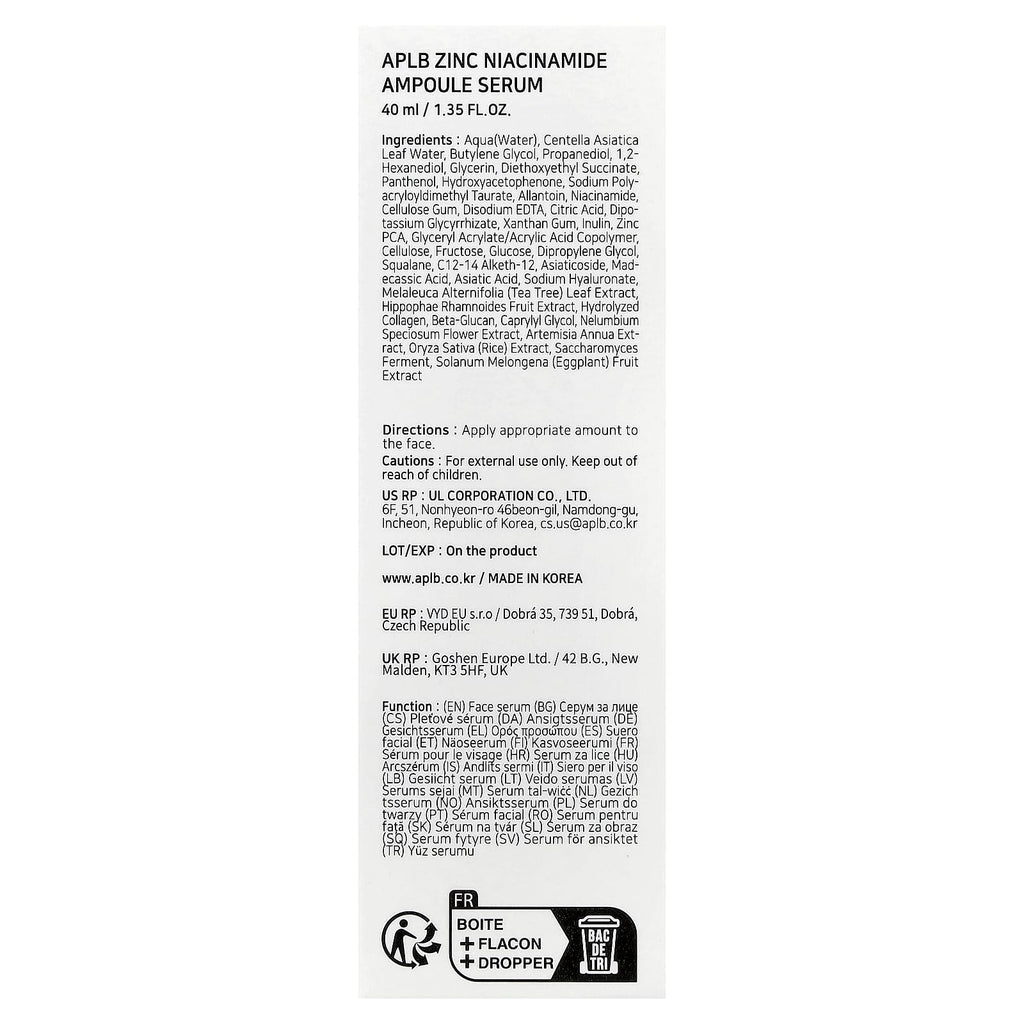 APLB, Zinc Niacinamide Ampoule Serum , 1.35 fl oz (40 ml)