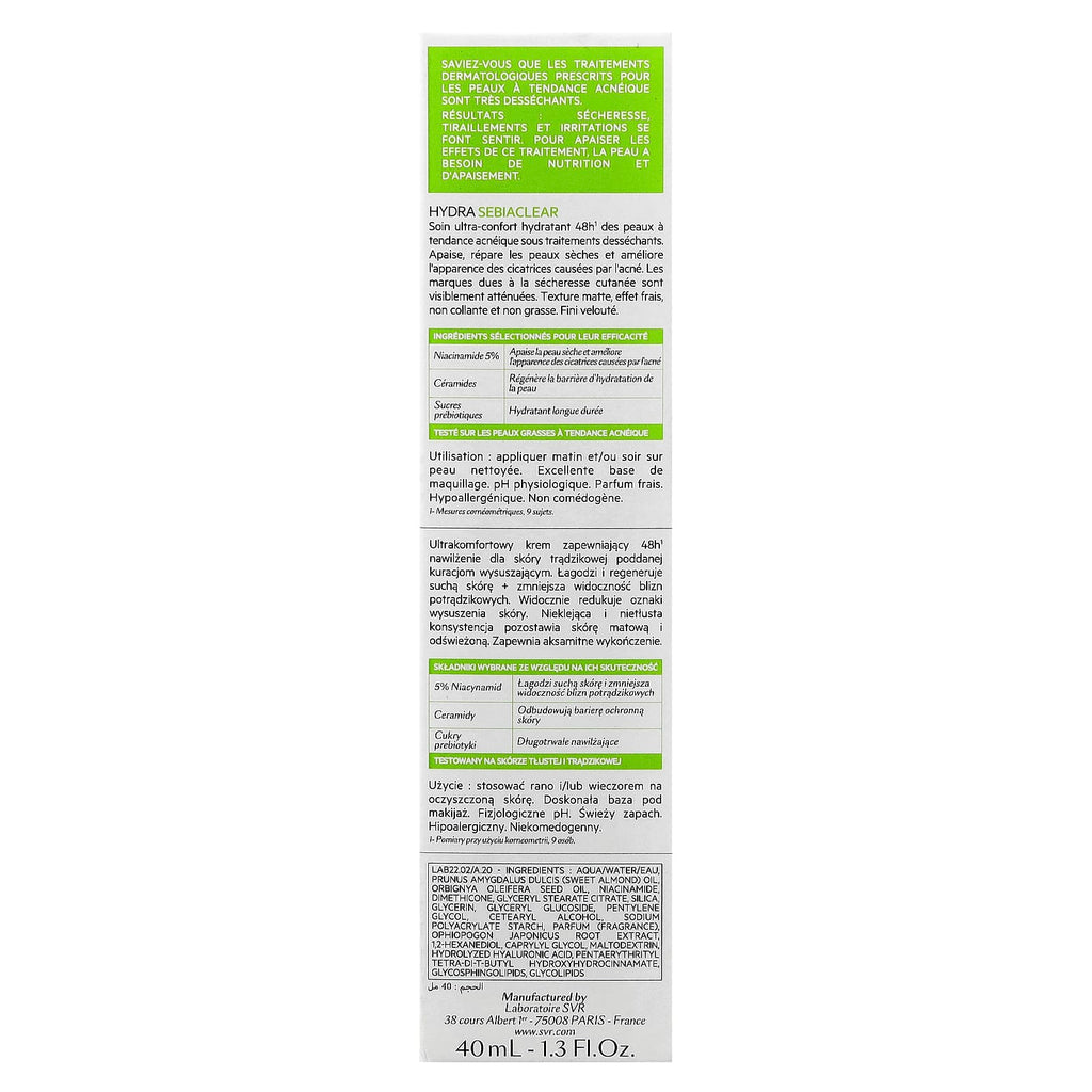 SVR, Hydra Sebiaclear, Moisturizer, Acne-Prone Skin, 1.3 fl oz (40 ml)