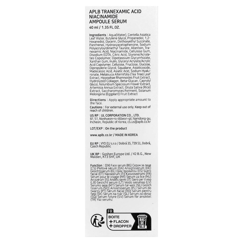 APLB, Tranexamic Acid Niacinamide Ampoule Serum , 1.35 fl oz (40 ml)