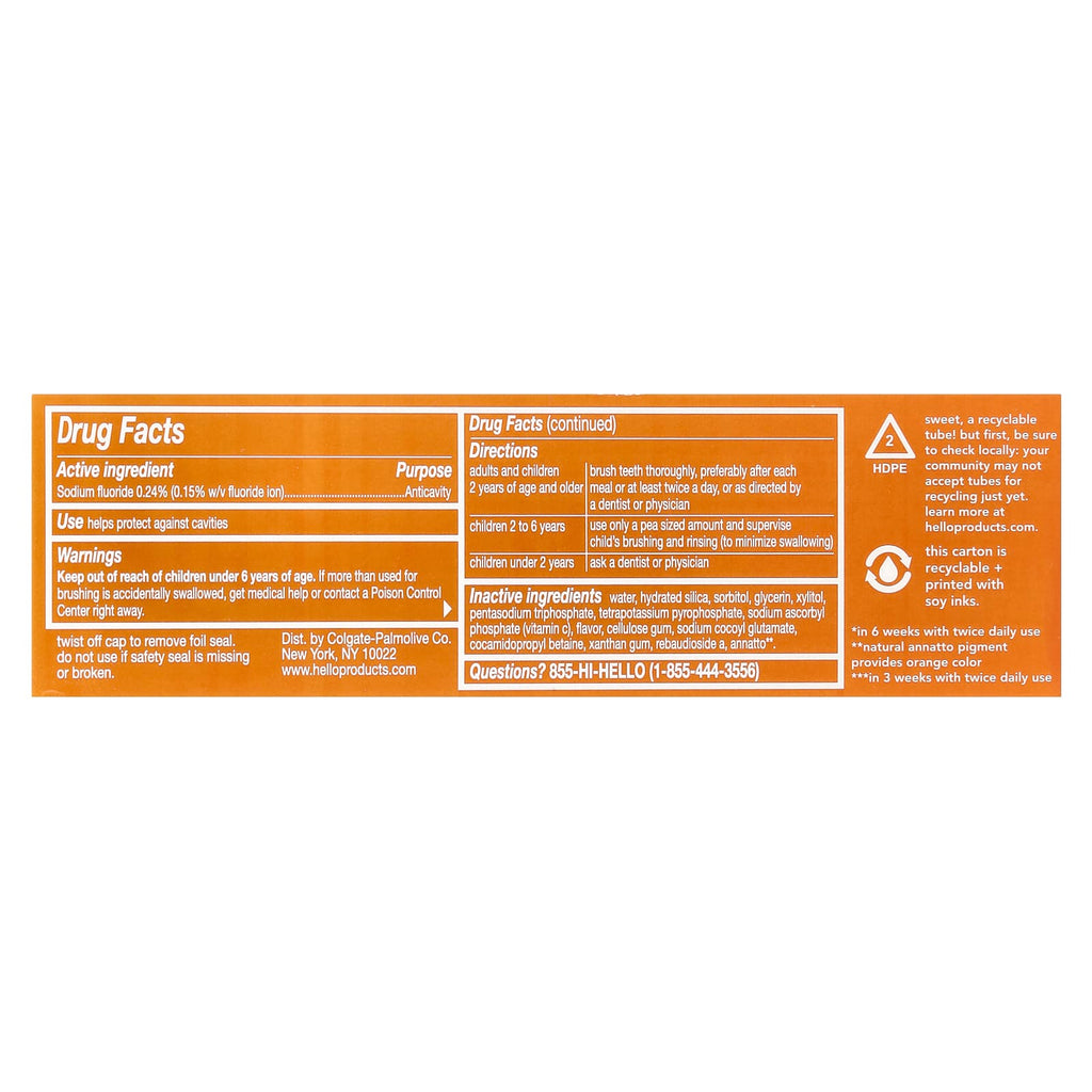 Hello, Vitamin C Whitening, Anticavity Fluoride Toothpaste, Natural Peppermint, 4 oz (113 g)