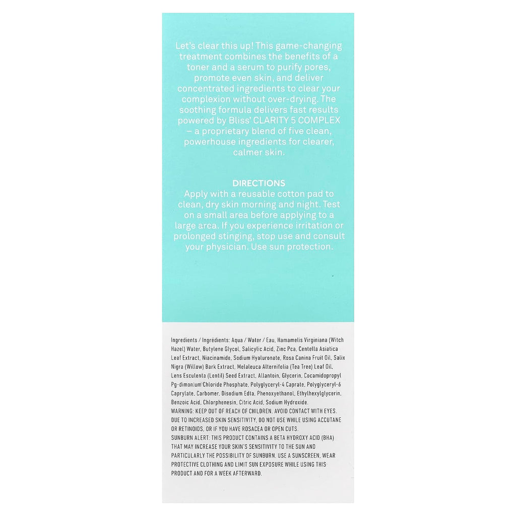 Bliss, Clear Genius™, Clarifying Toner + Serum, 4.3 fl oz (130 ml)