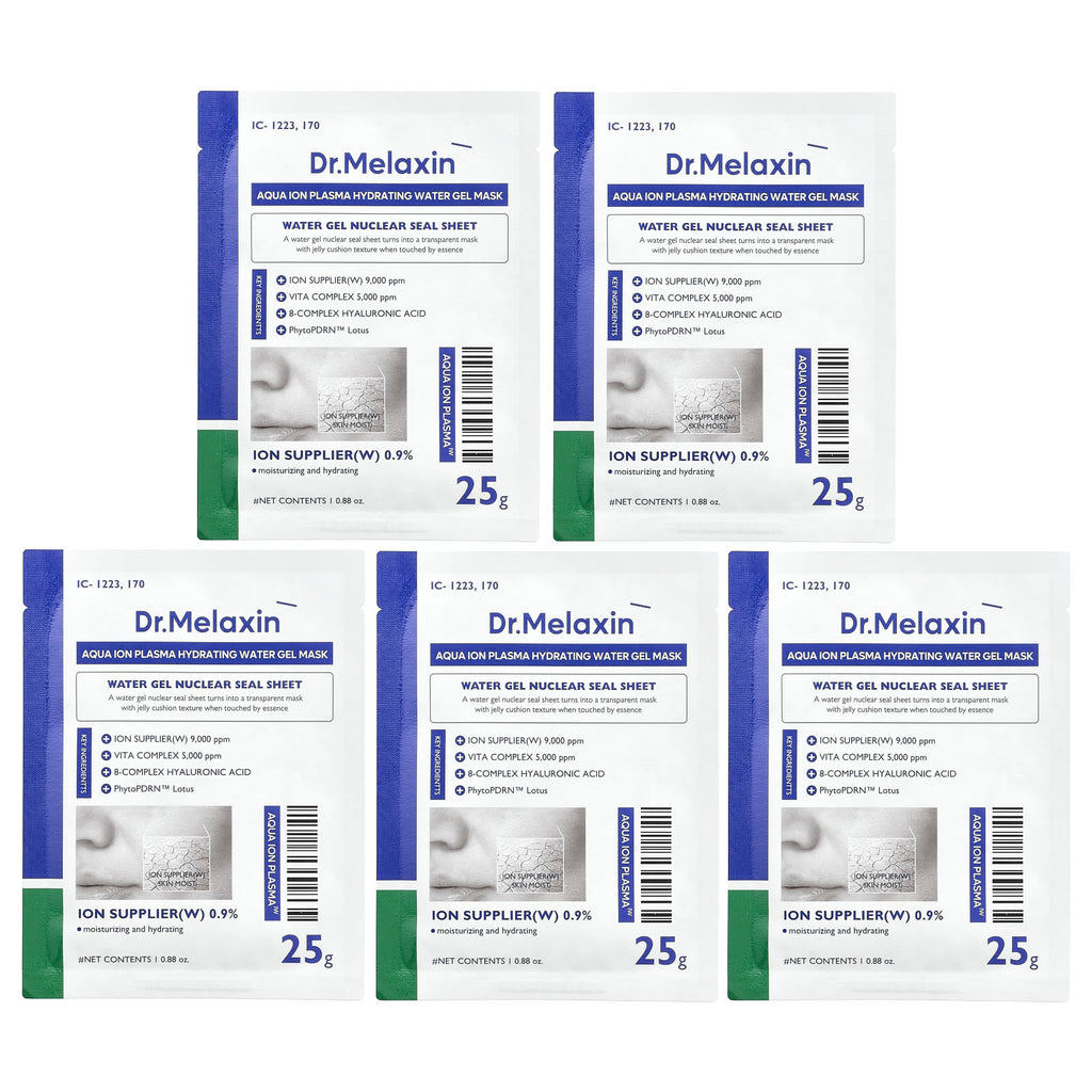 Dr.Melaxin, Aqua Ion Plasma, Hydrating Water Beauty Gel Mask, 5 Sheets, 0.88 oz (25 g) Each