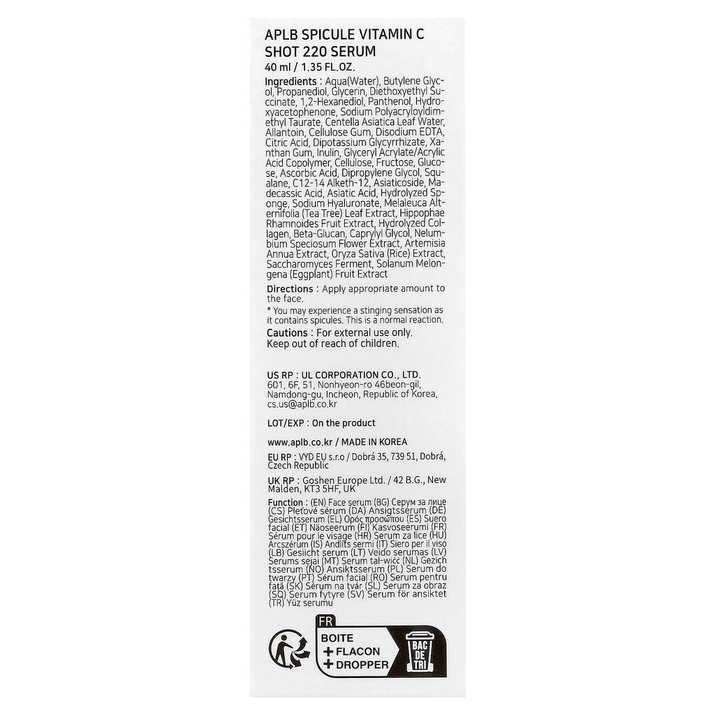 APLB, Spicule Vitamin C Shot 220 Serum, 1.35 fl oz (40 ml)