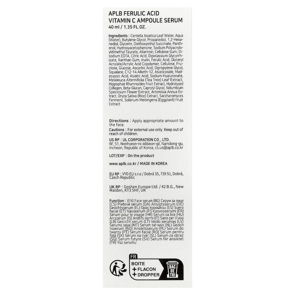 APLB, Ferulic Acid Vitamin C Ampoule Serum , 1.35 fl oz (40 ml)