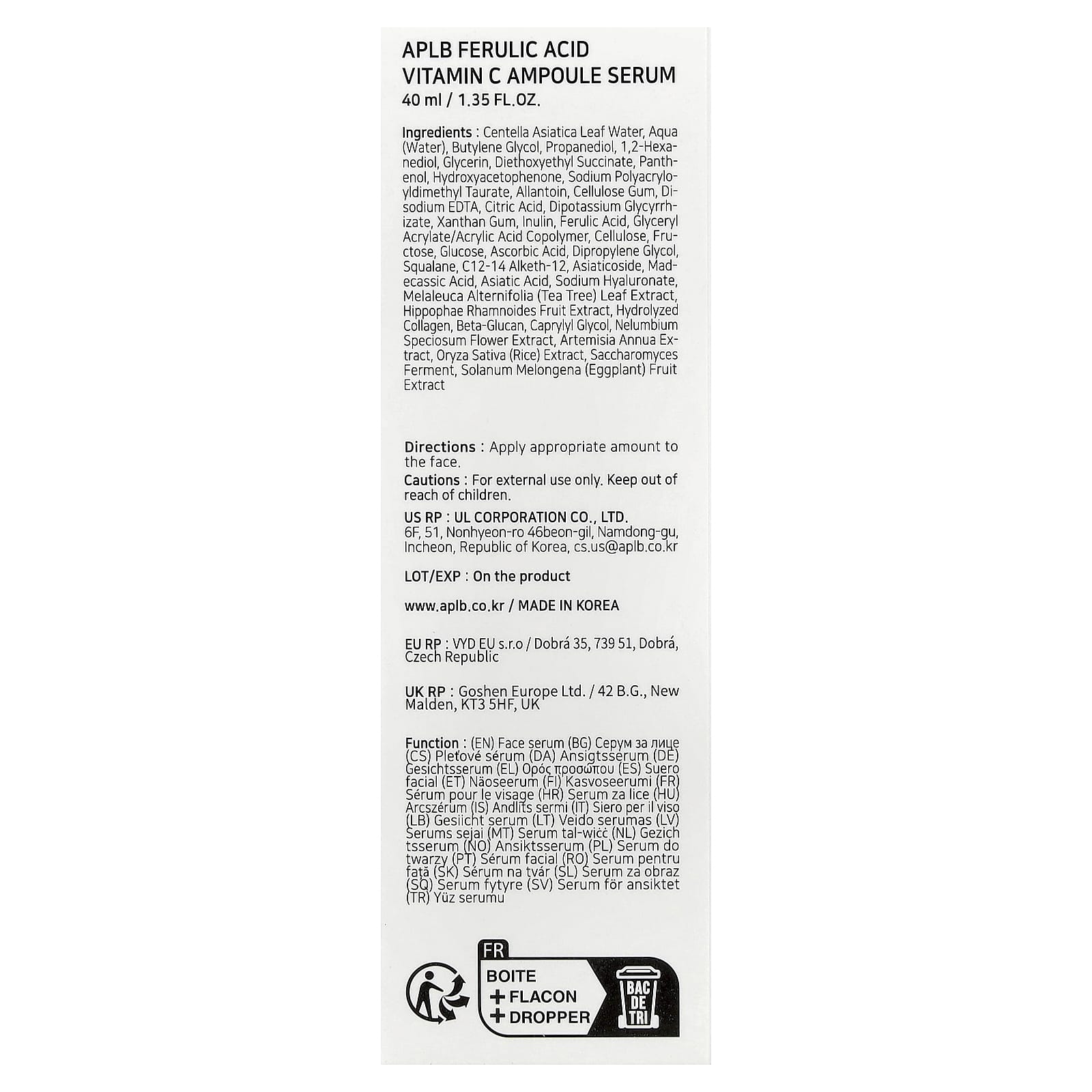APLB, Ferulic Acid Vitamin C Ampoule Serum , 1.35 fl oz (40 ml)
