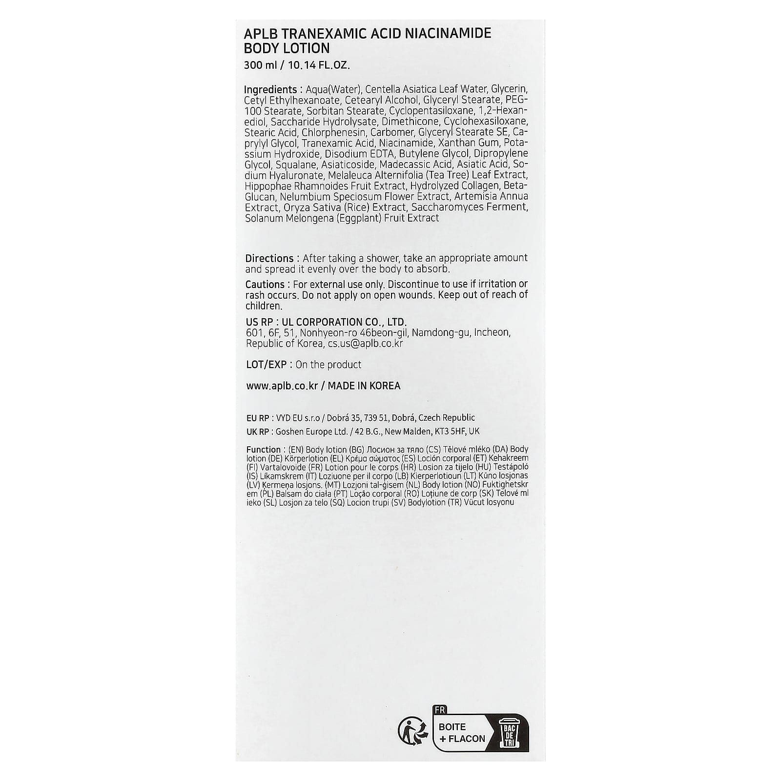 APLB, Tranexamic Acid Niacinamide Body Lotion, 10.14 fl oz (300 ml)