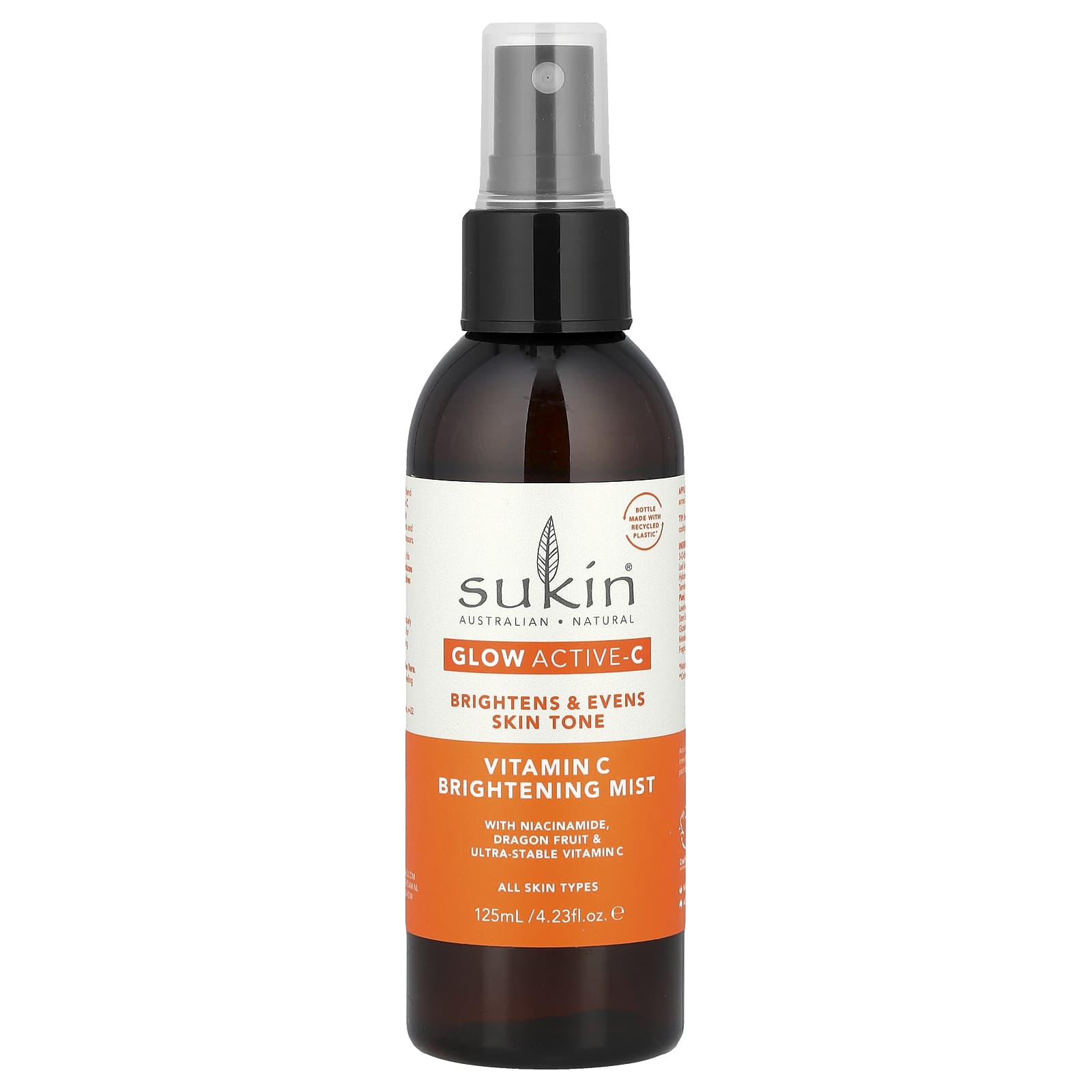 Sukin, Glow Active-C, Vitamin C Brightening Mist, All Skin Types, 4.23 fl oz (125 ml)