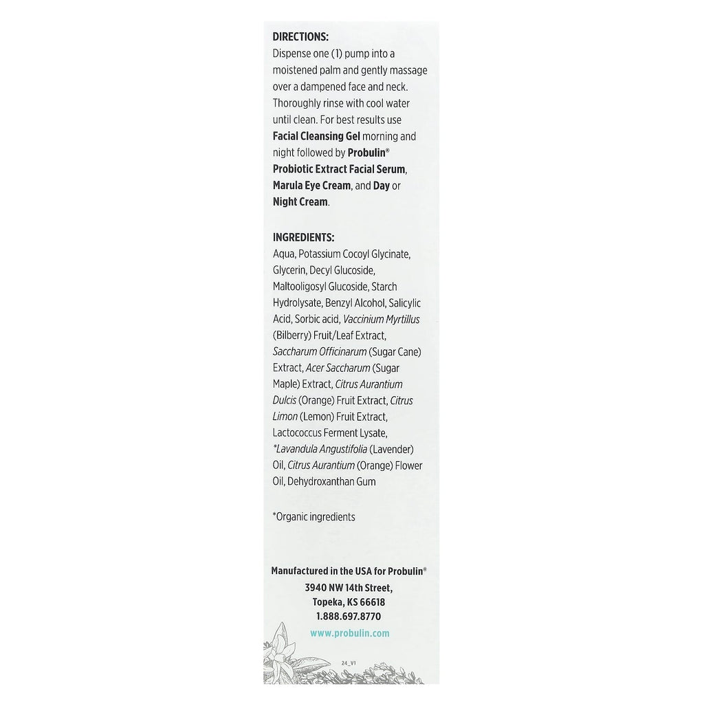 Probulin, Probiotic Extract Facial Cleansing Gel, Lavender & Citrus, 3.38 fl oz (100 ml)